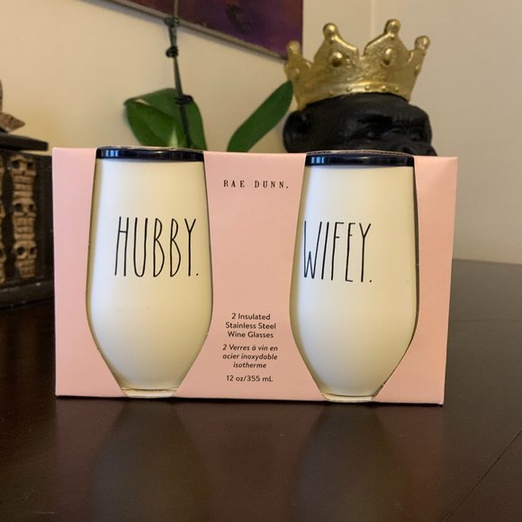 BNIB Rae Dunn Hubby & Wifey, Rae Dunn Wine Glasses, Stainless Steel Hubby & Wife - Picture 1 of 1